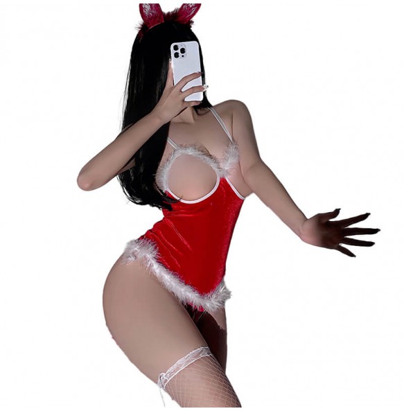 FEE ET MOI - Sexy Bunny Open Bust Spaghetti Strap Lingerie (Red) FEE ET MOI - Sexy Bunny Open Bust Spaghetti Strap Lingerie (Red)